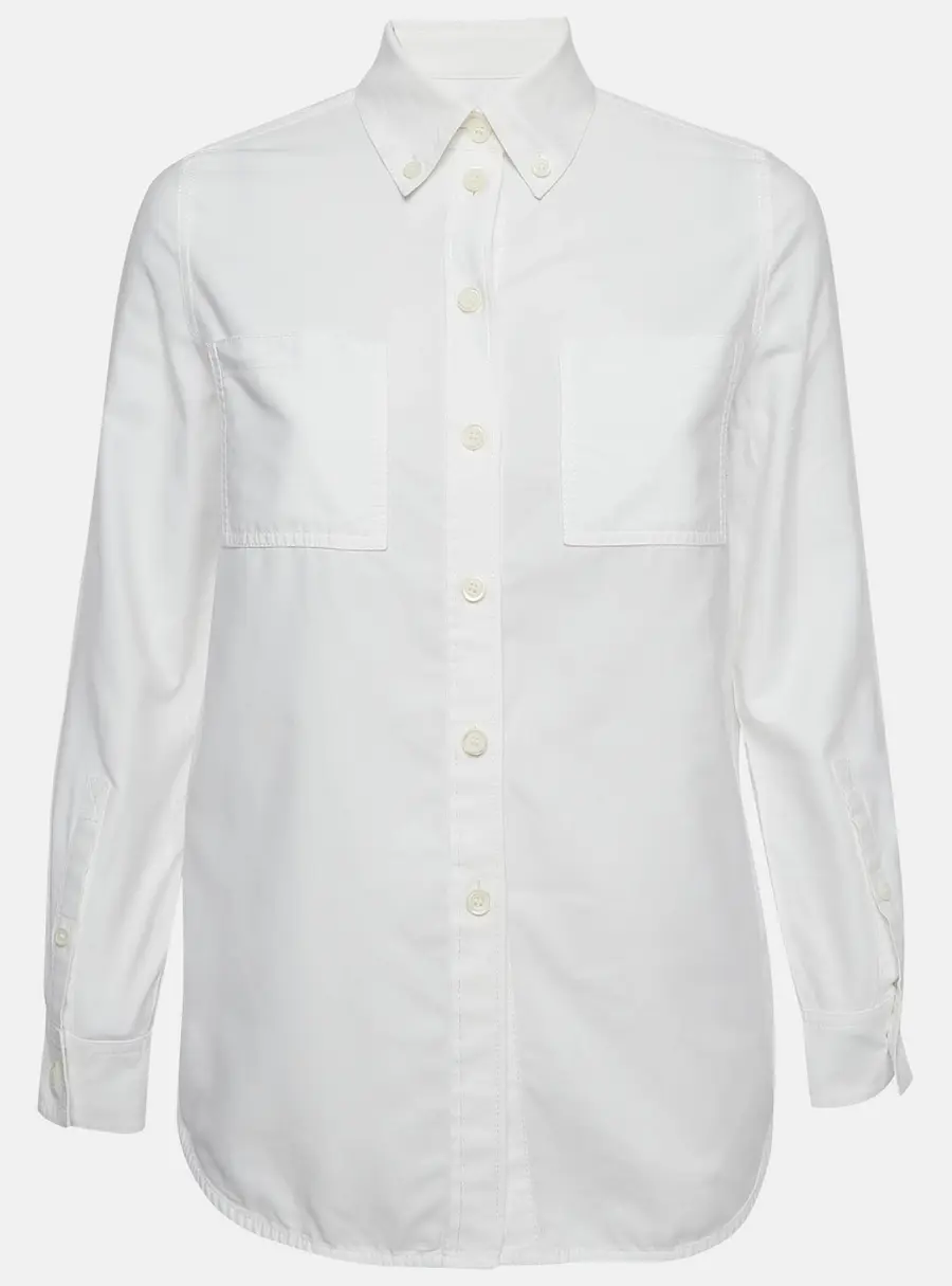 Burberry White Cotton Label Applique Button Shirt XS