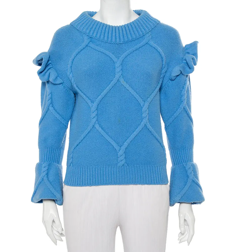 Burberry Blue Wool & Cashmere Ruffle Detail Sweater XS