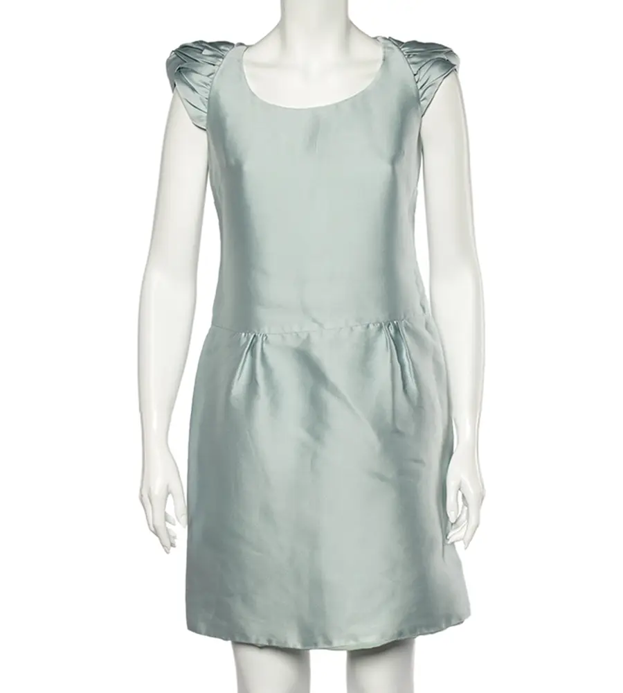 Burberry Prorsum Light Blue Sateen Gathered Detailed Short Dress M