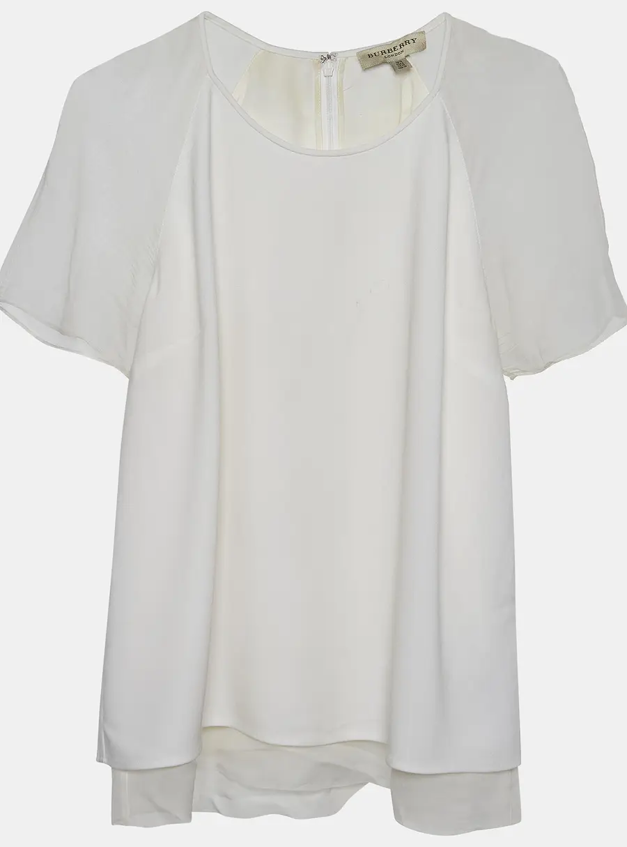Burberry White Crepe Short Sleeve Top M