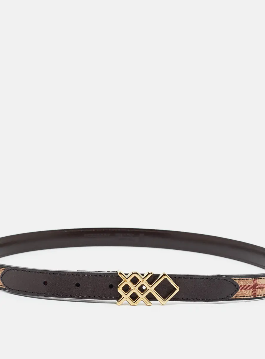 Burberry Pembroke 90CM Waist Belt Brown/Beige Haymarket Coated Canvas and Leather