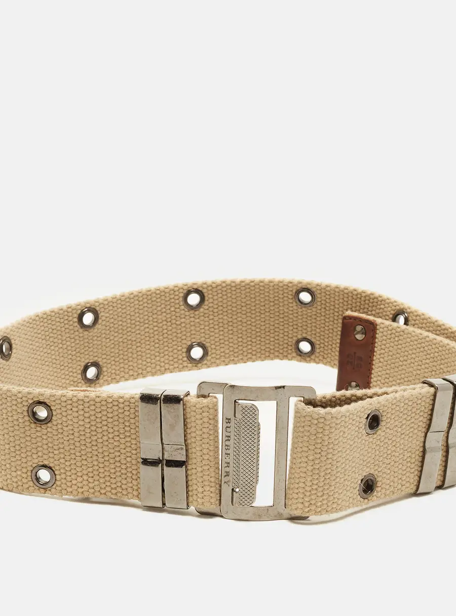 Burberry 65 CM Adjustable Waist Belt Beige/Brown Canvas and Leather