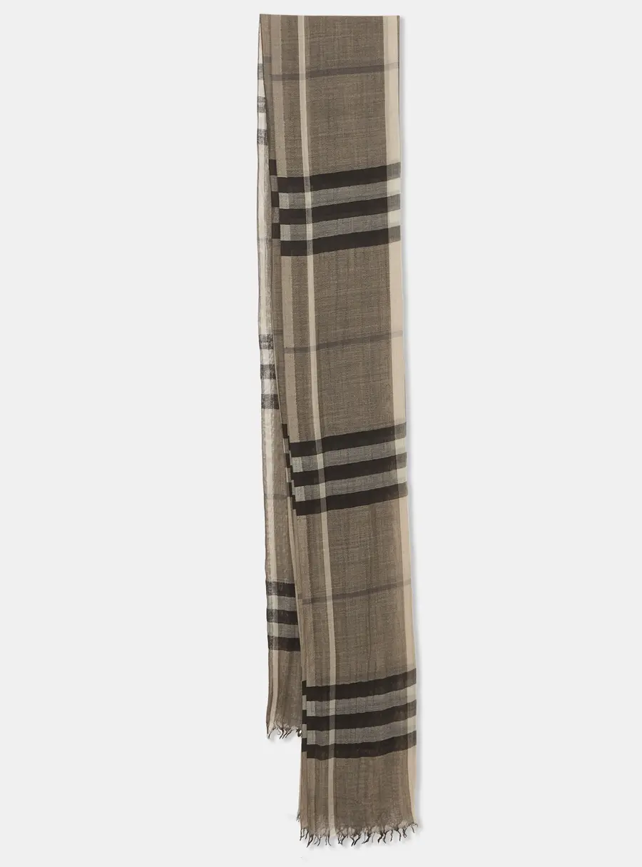 Burberry Monochrome Checked Silk and Wool Blend Scarf