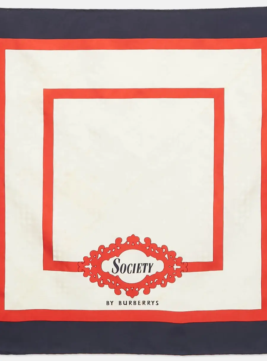 Burberry White/Blue Silk Archive Society Print Square Scarf