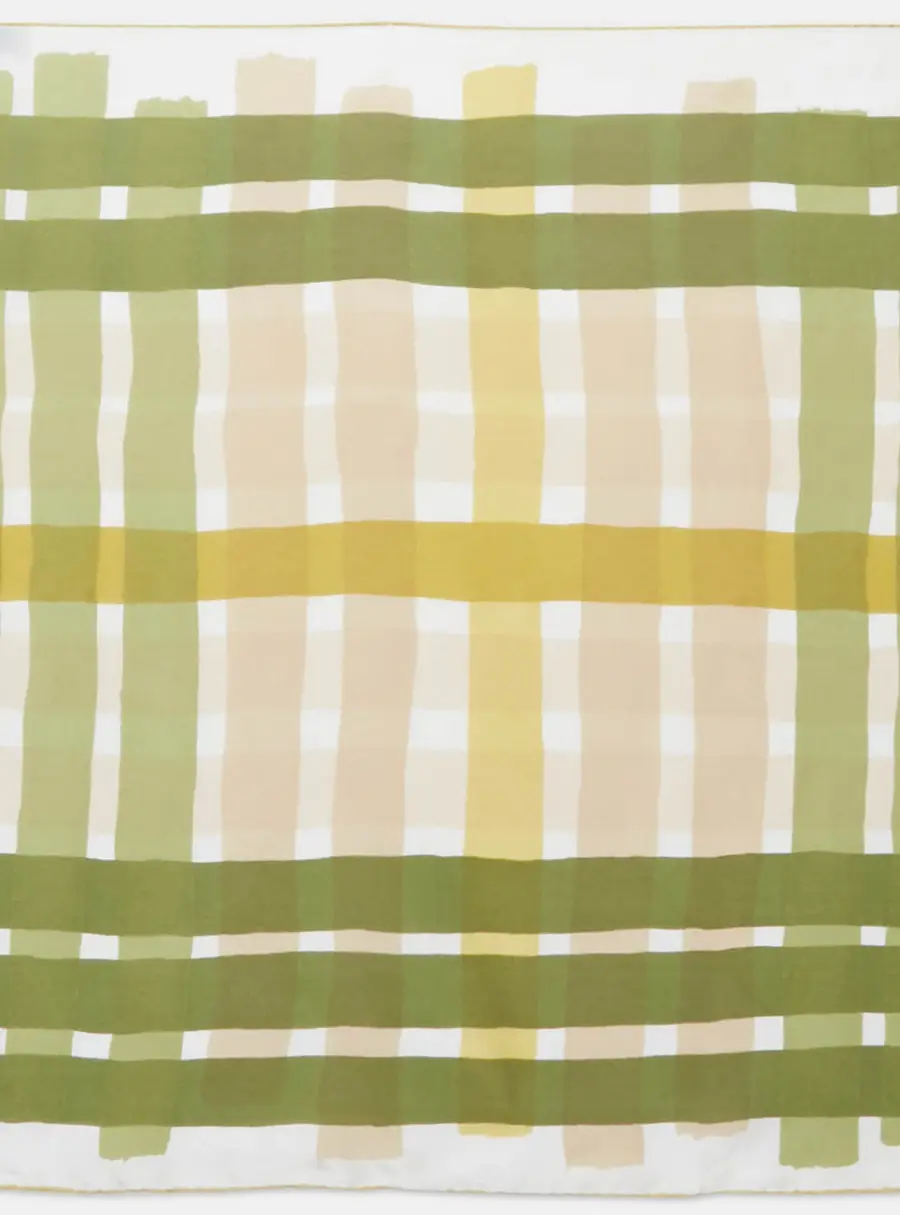 Burberry Green Check Print Silk Square Scarf