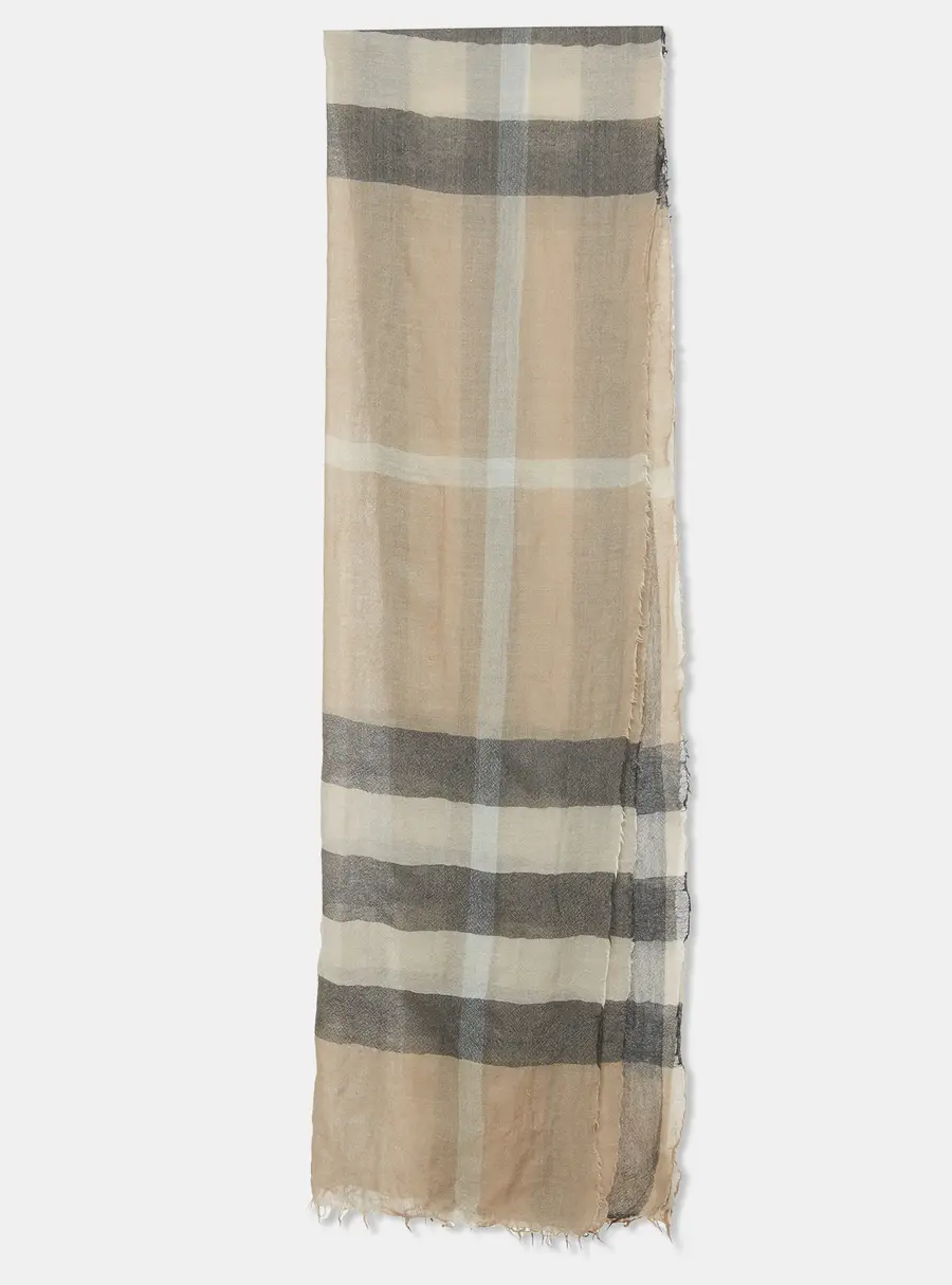 Burberry  Beige Nova Check Pattern Linen & Wool Shawl