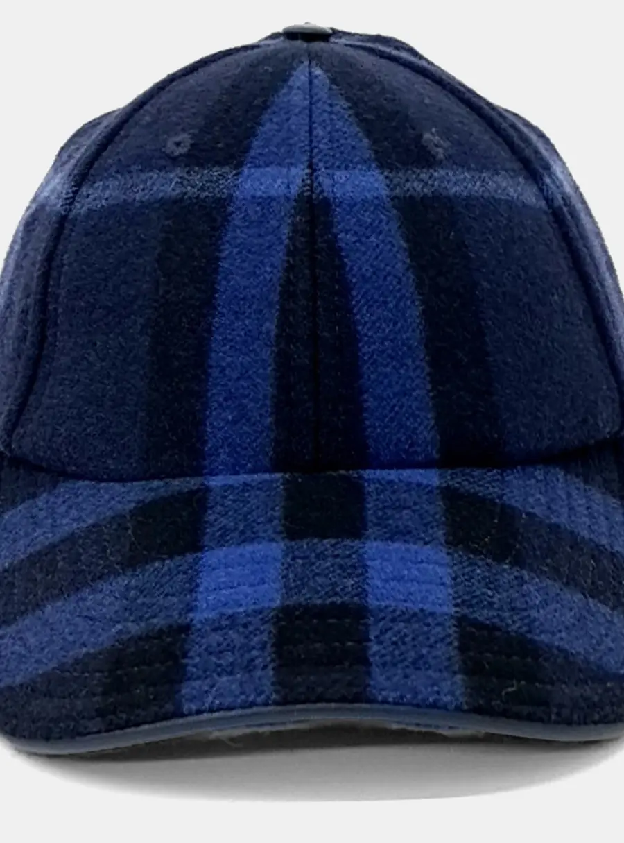 Burberry Check Ink Blue Wool Cashmere Women's Baseball Cap