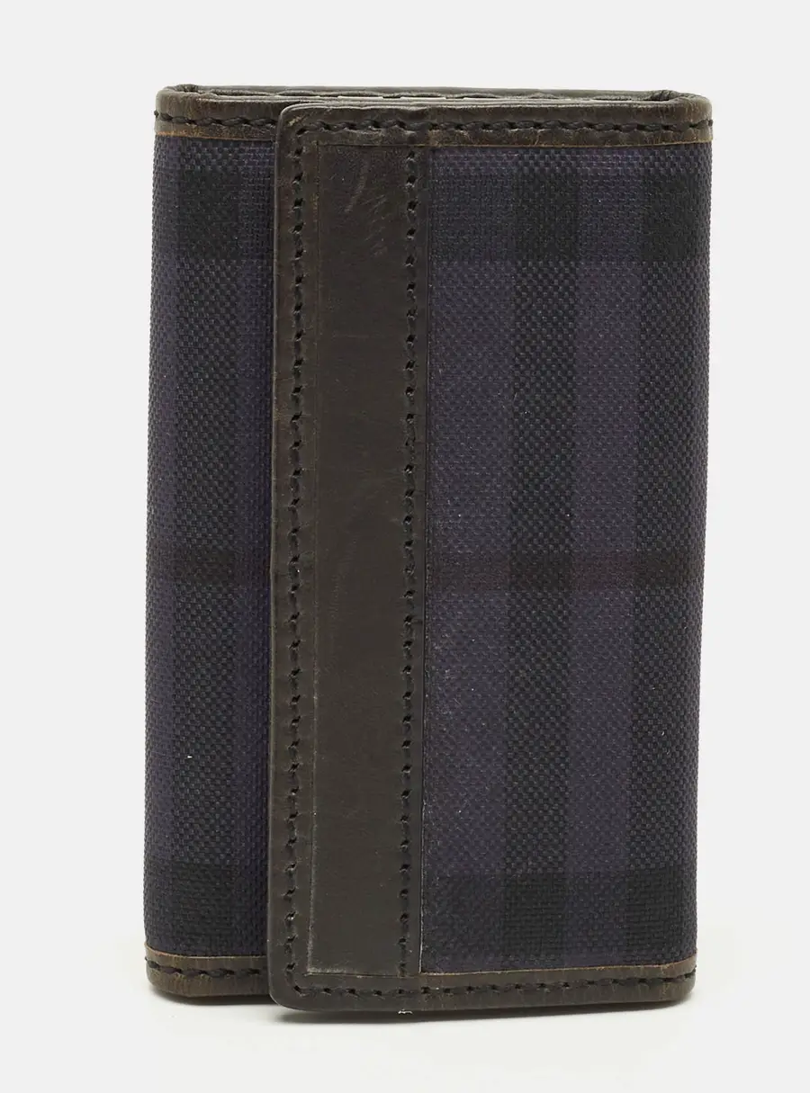 Burberry 6 Key Case Holder Black/Navy Blue Haymarket Nylon and Leather