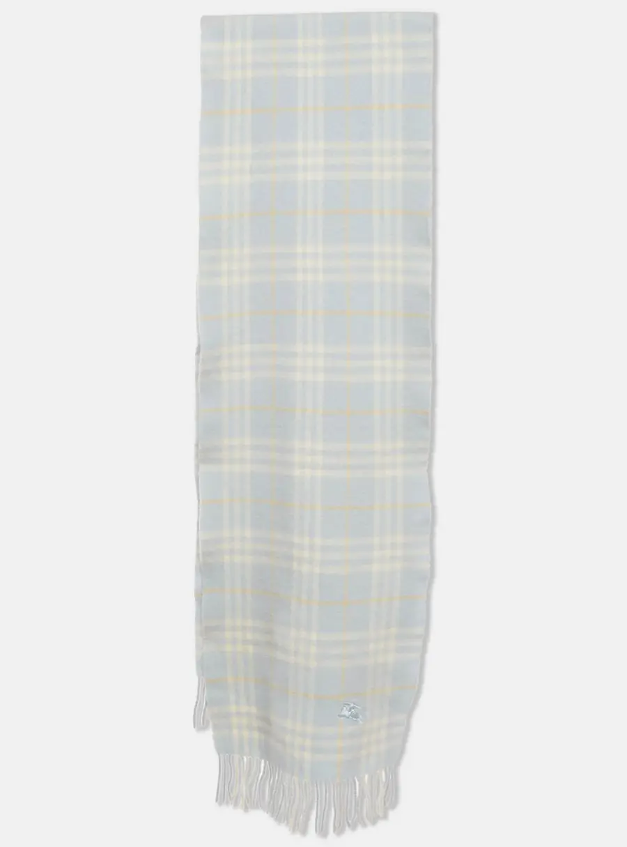 Burberry Blue Checked Wool Fringed Scarf