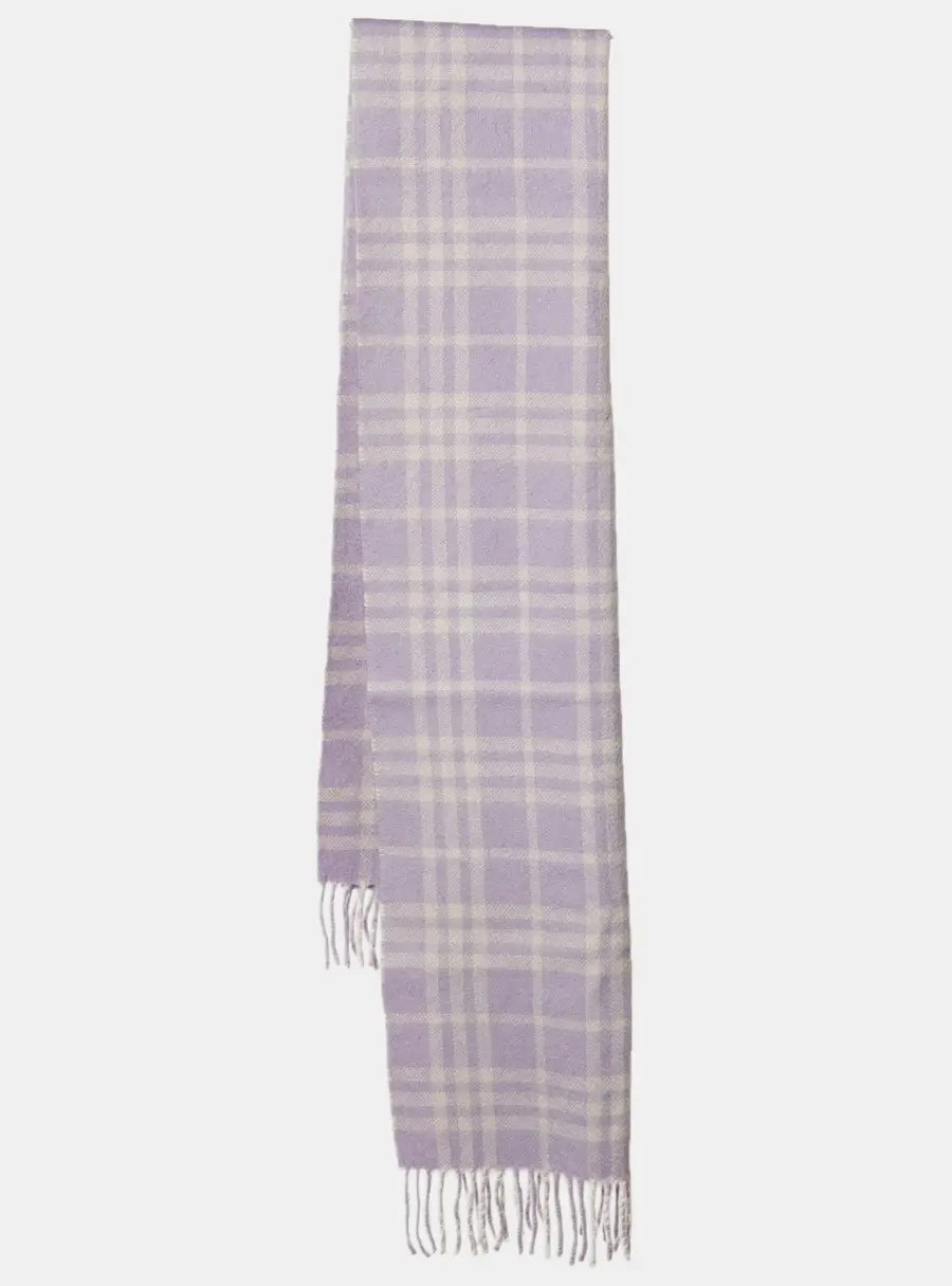 Burberry Vintage Lilac Checked Cashmere Fringed Scarf