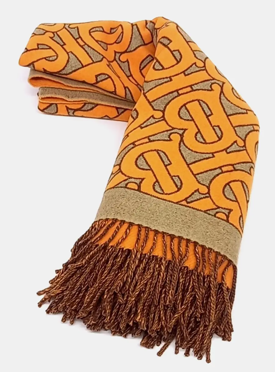 Burberry Wool Orange Beige Shawl and Blanket