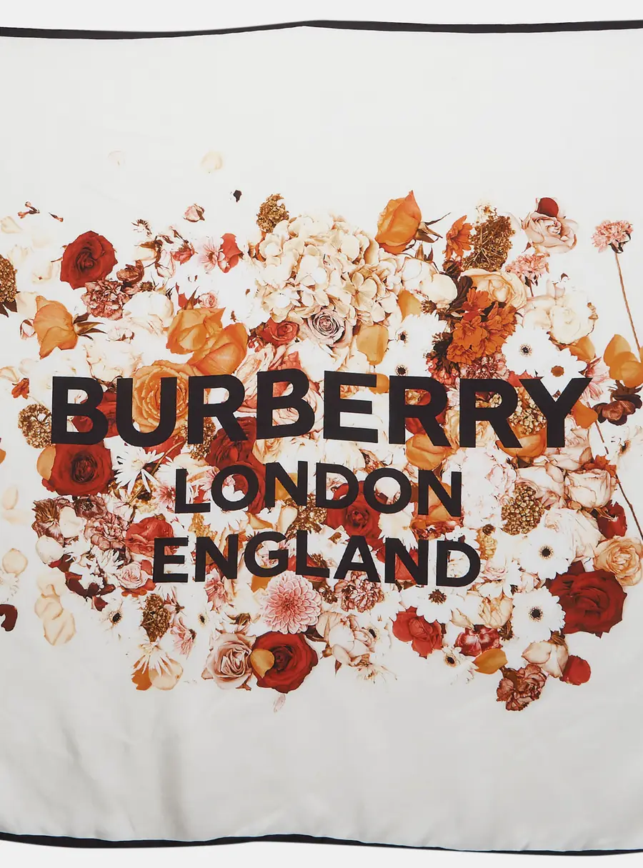 Burberry White Floral Print Silk Scarf