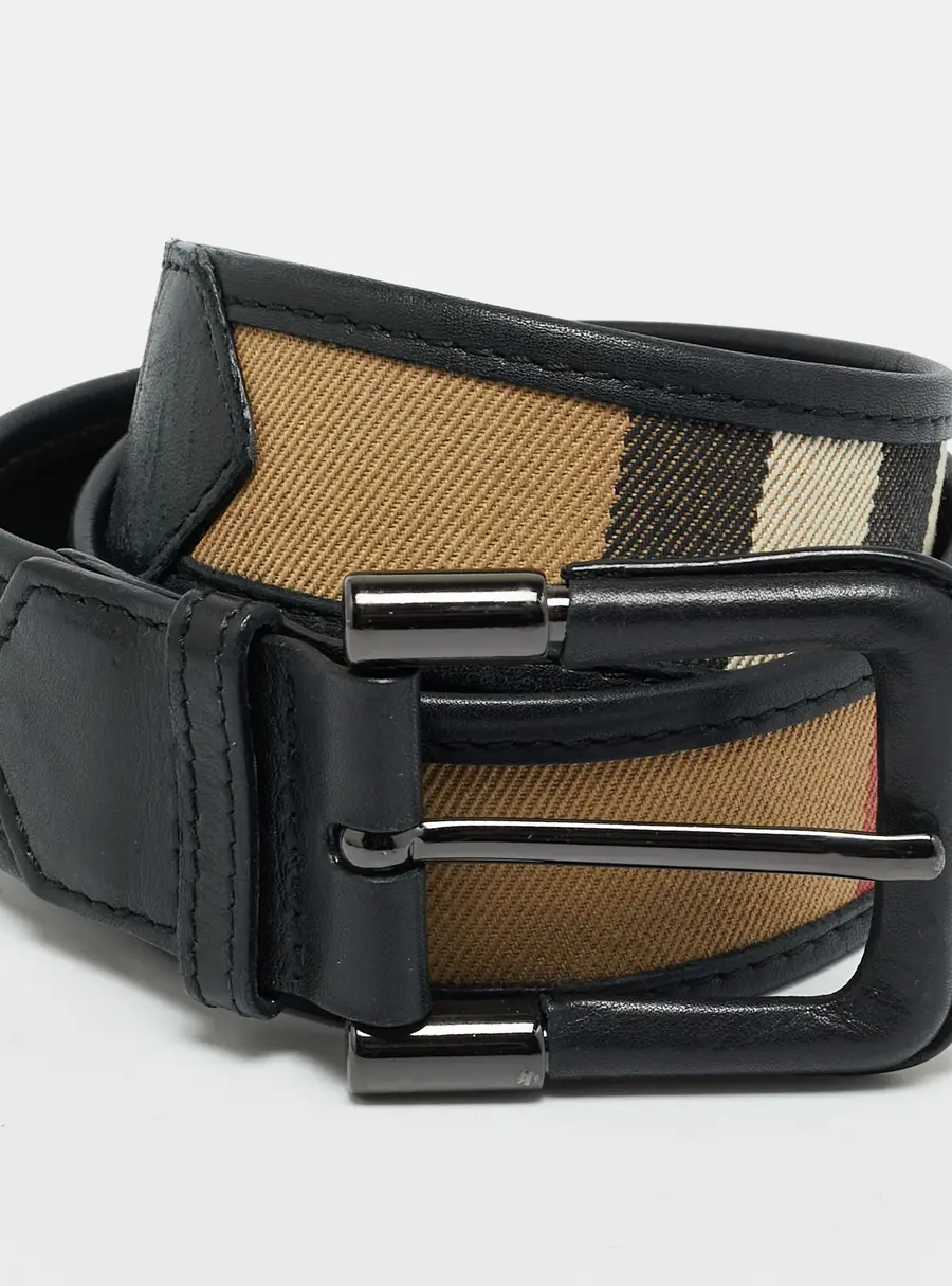 Burberry 80CM Buckle Belt Black/Beige Housecheck Canvas and Leather