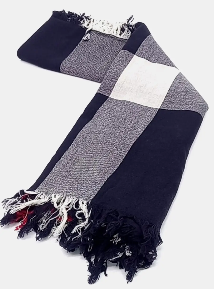 Burberry Beige, Grey, Navy Blue Cotton Blend Shawl and Scarf
