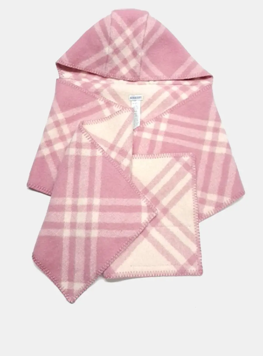 Burberry Check Pink Wool Hooded Scarf