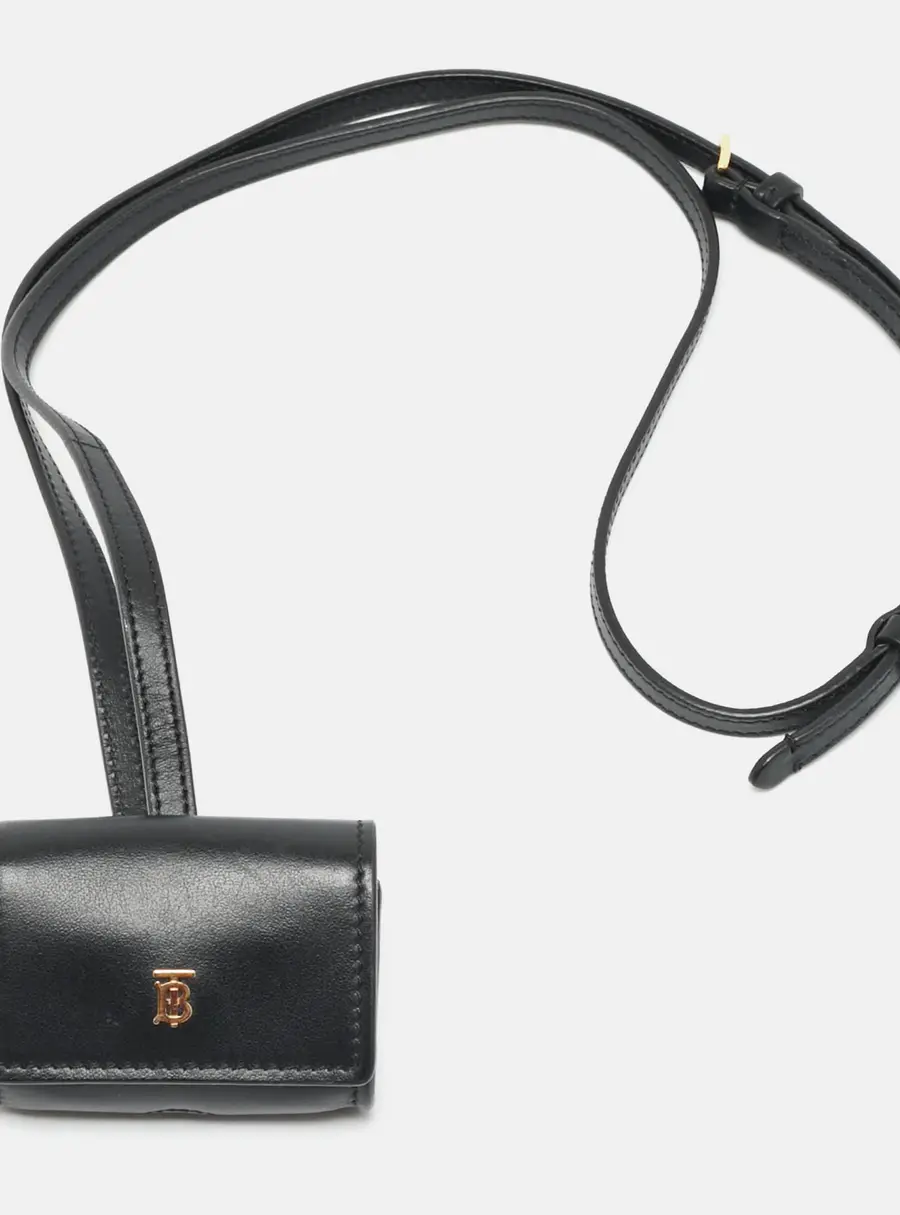Burberry TB Black Leather Airpod Case with Strap