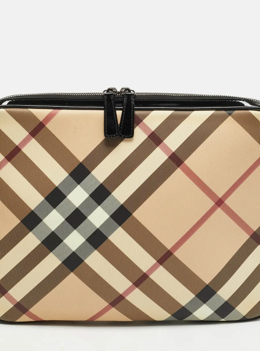 Burberry Black/Beige Nova Check PVC and Patent Leather Laptop Sleeve
