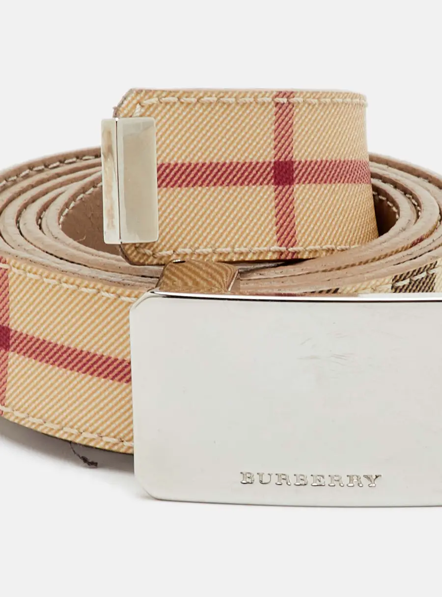 Burberry Size 100 Beige Novacheck PVC Logo Plaque Belt