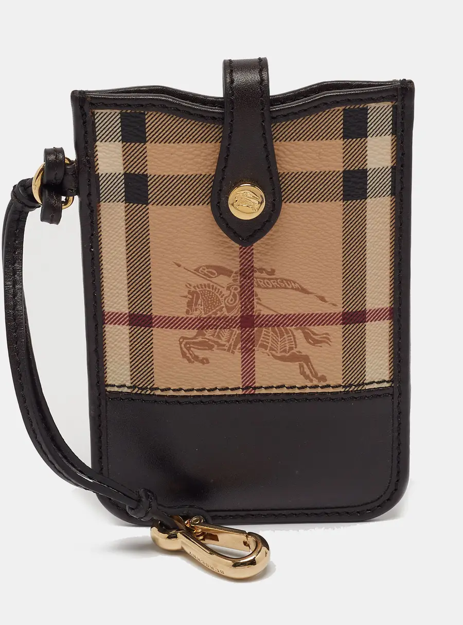 Burberry Brown/Beige Haymarket Check Coated Canvas and Leather Phone Pouch