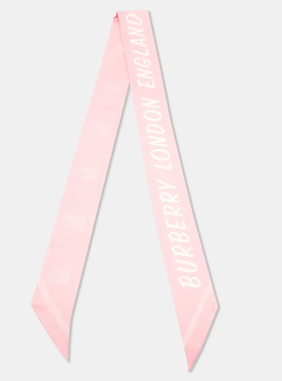 Burberry Pink Logo Print Silk Bandeau Scarf