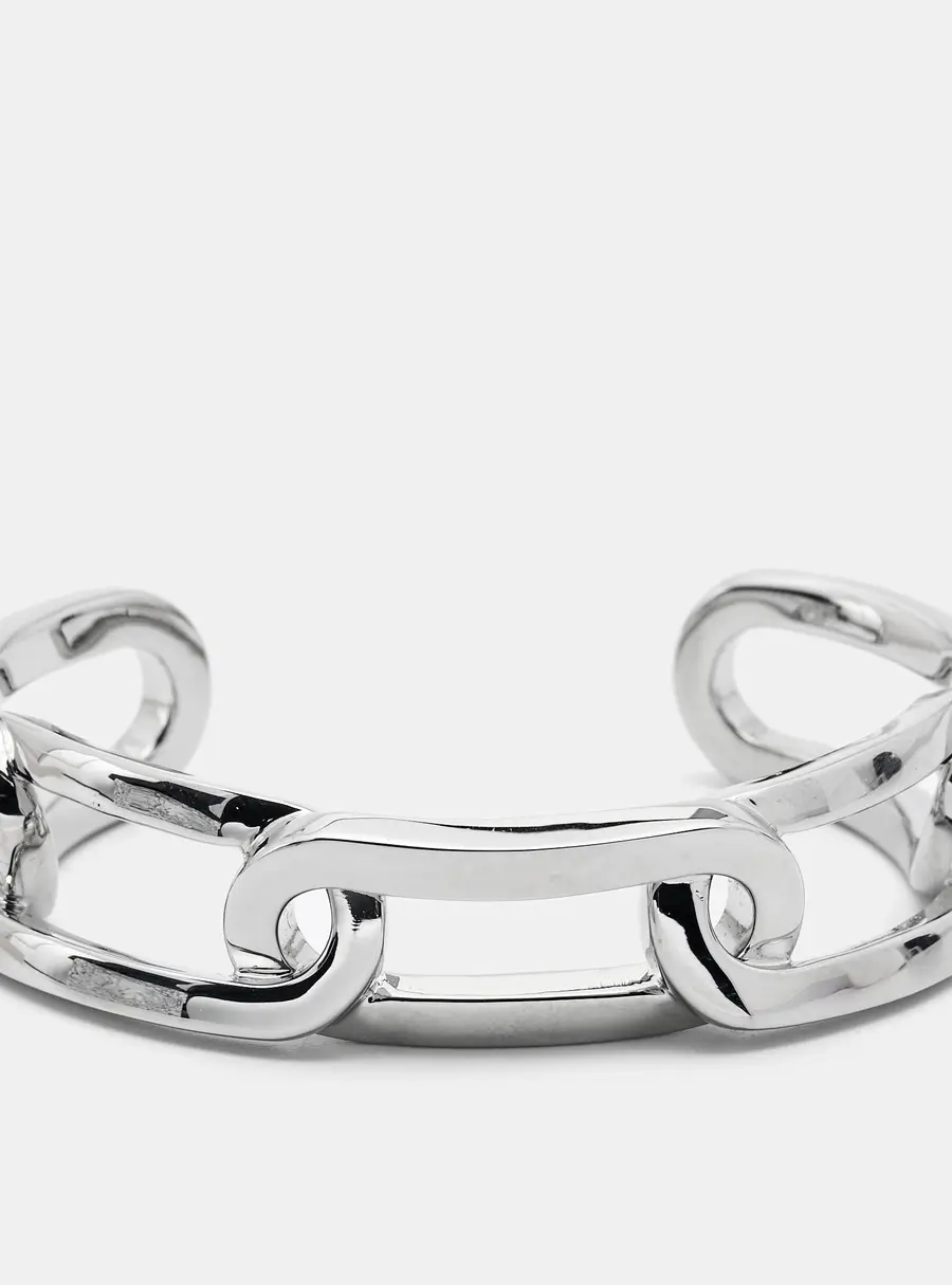 Burberry Chain Link Motif Silver Tone Open Cuff Bracelet M