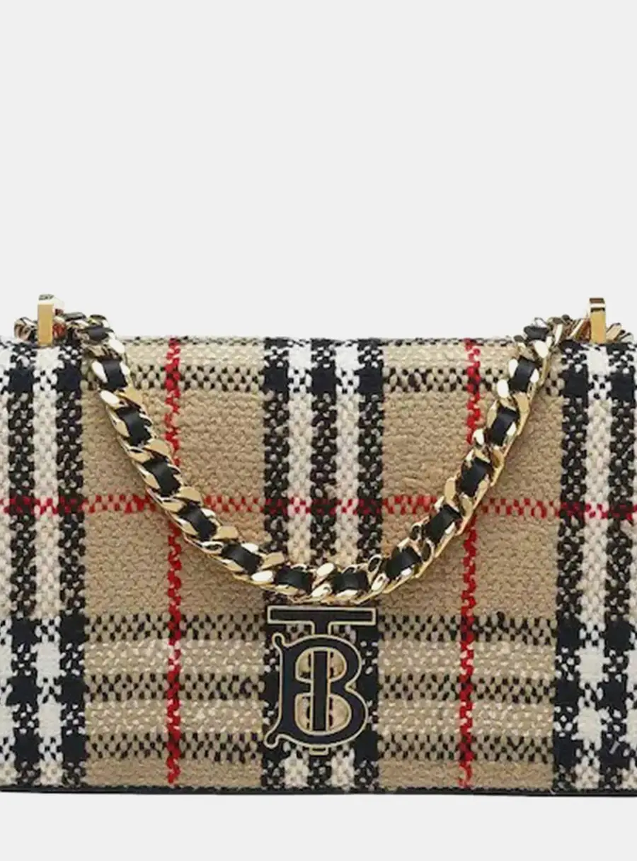 Burberry Vintage Check Lola Small Archive Beige Boucle Tweed Shoulder Bag