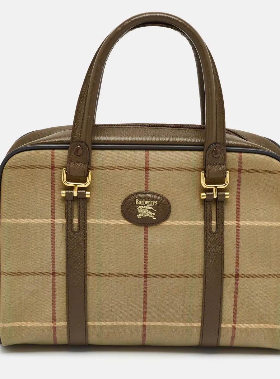 Burberry Vintage Beige/Brown Check Fabric Satchel