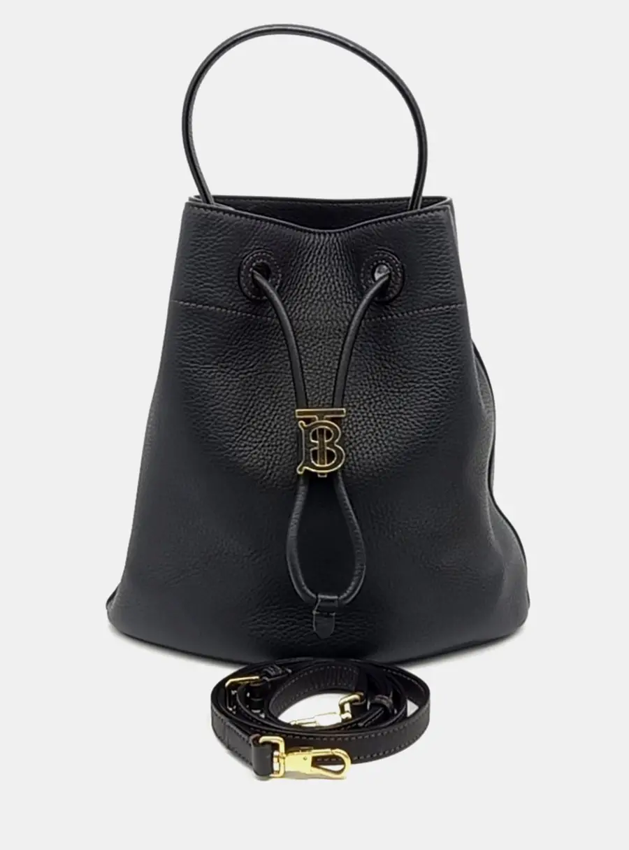 Burberry Black Leather TB Bucket Bag
