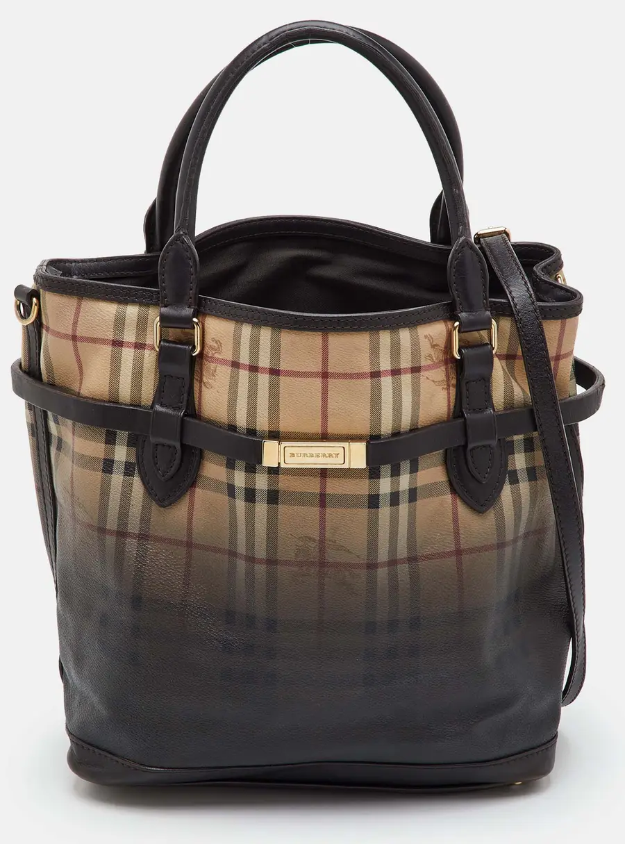 Burberry Beige/Dark Brown Ombre Haymarket Check Coated Canvas and Leather Tote