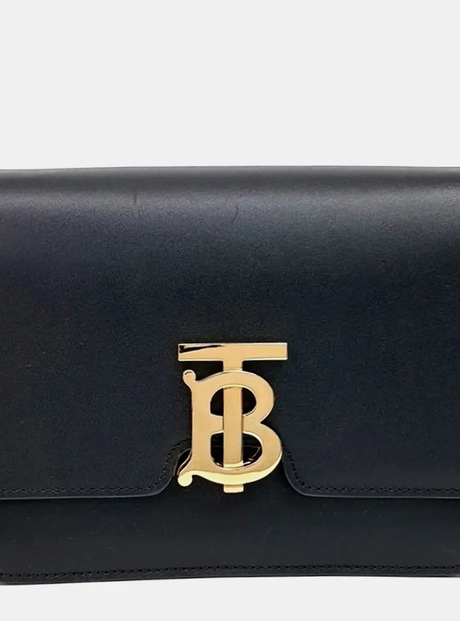 Burberry Black Leather TB Crossbody Bag Small