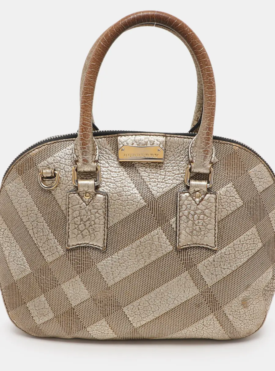 Burberry Gold Heritage Grain Check Embossed Leather Orchard Bowling Bag
