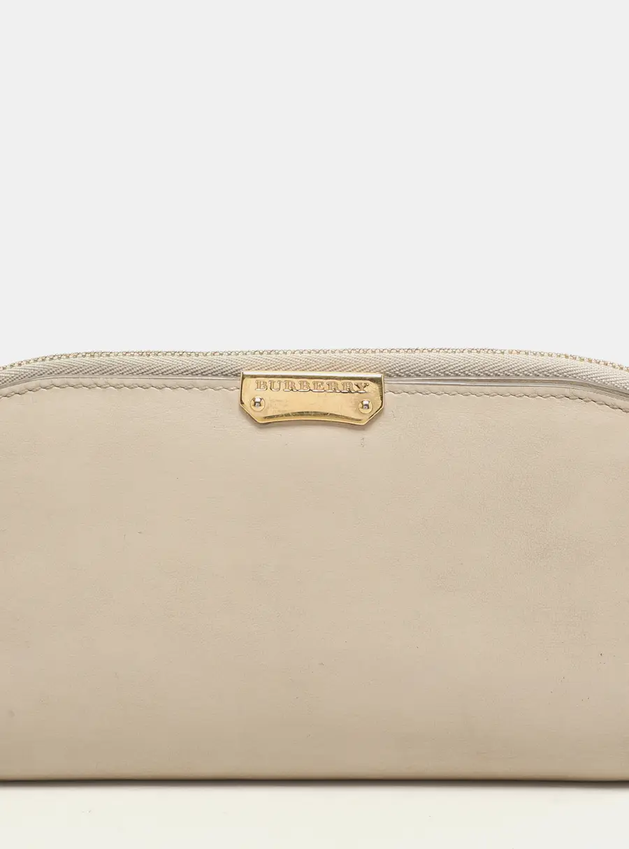 Burberry Cream Leather Zip Around Bifold Wallet
