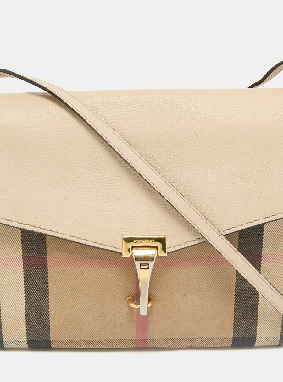 Burberry Cream/Brown House Check Canvas and Leather Macken Flap Crossbody Bag