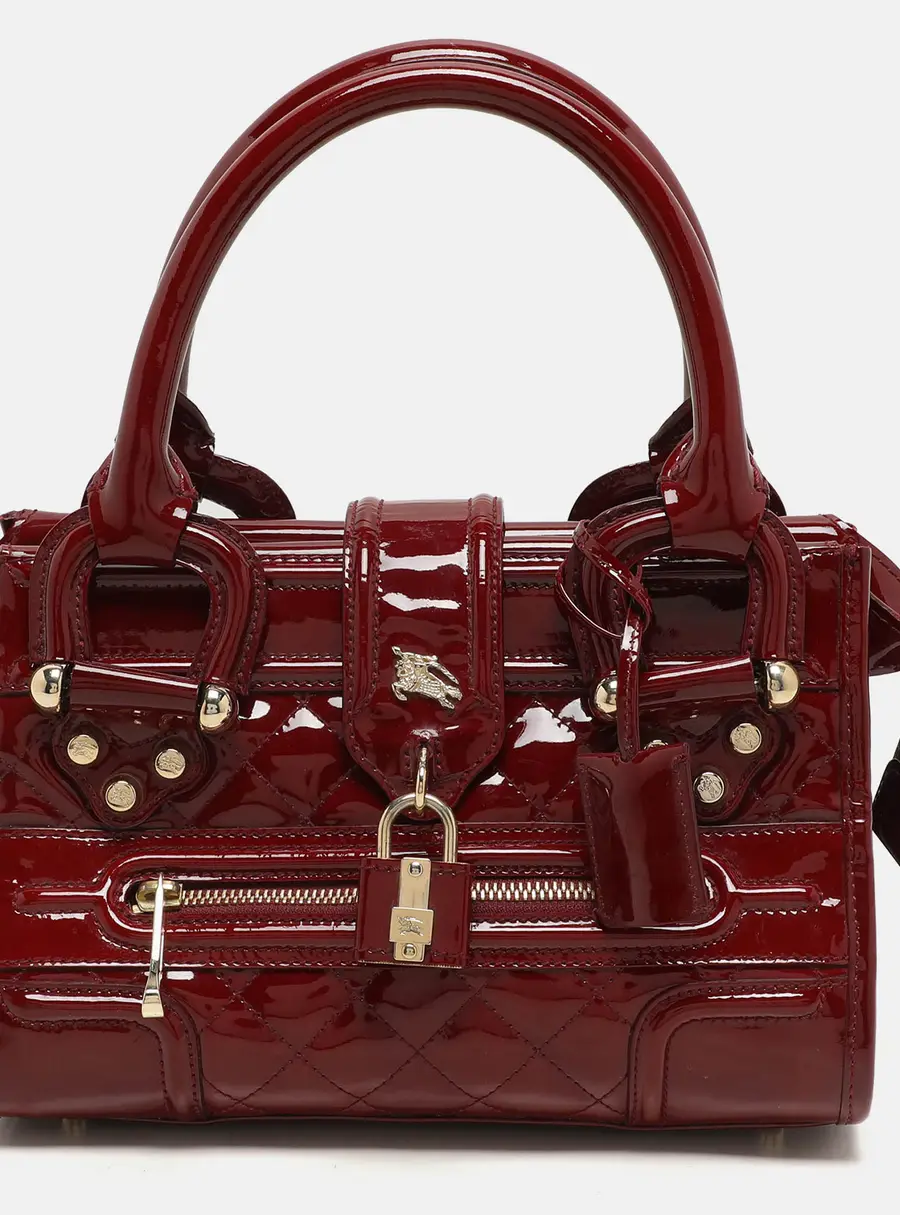 Burberry Red Quilted Patent Leather Manor Satchel