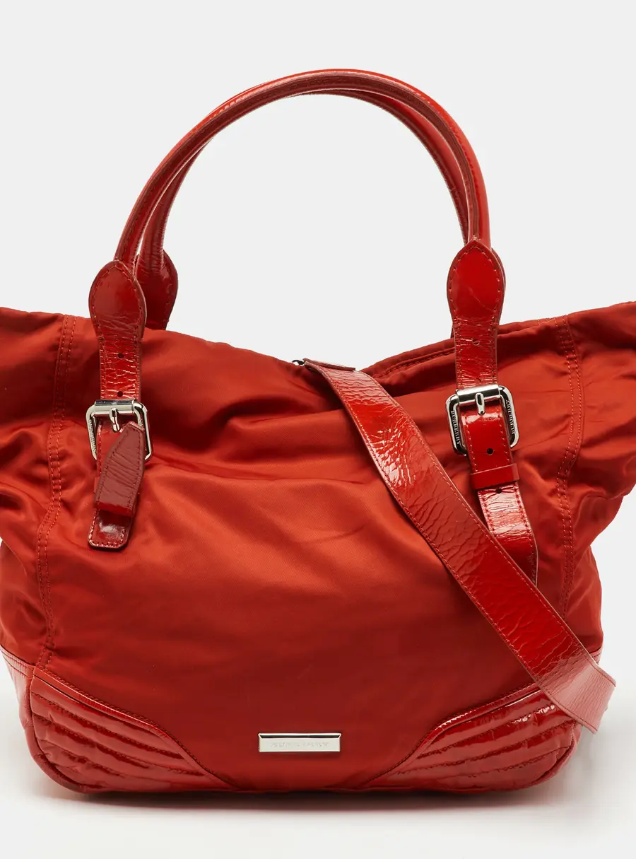 Burberry Orange Nylon and Patent Leather Buckle Handle&nbsp;Tote