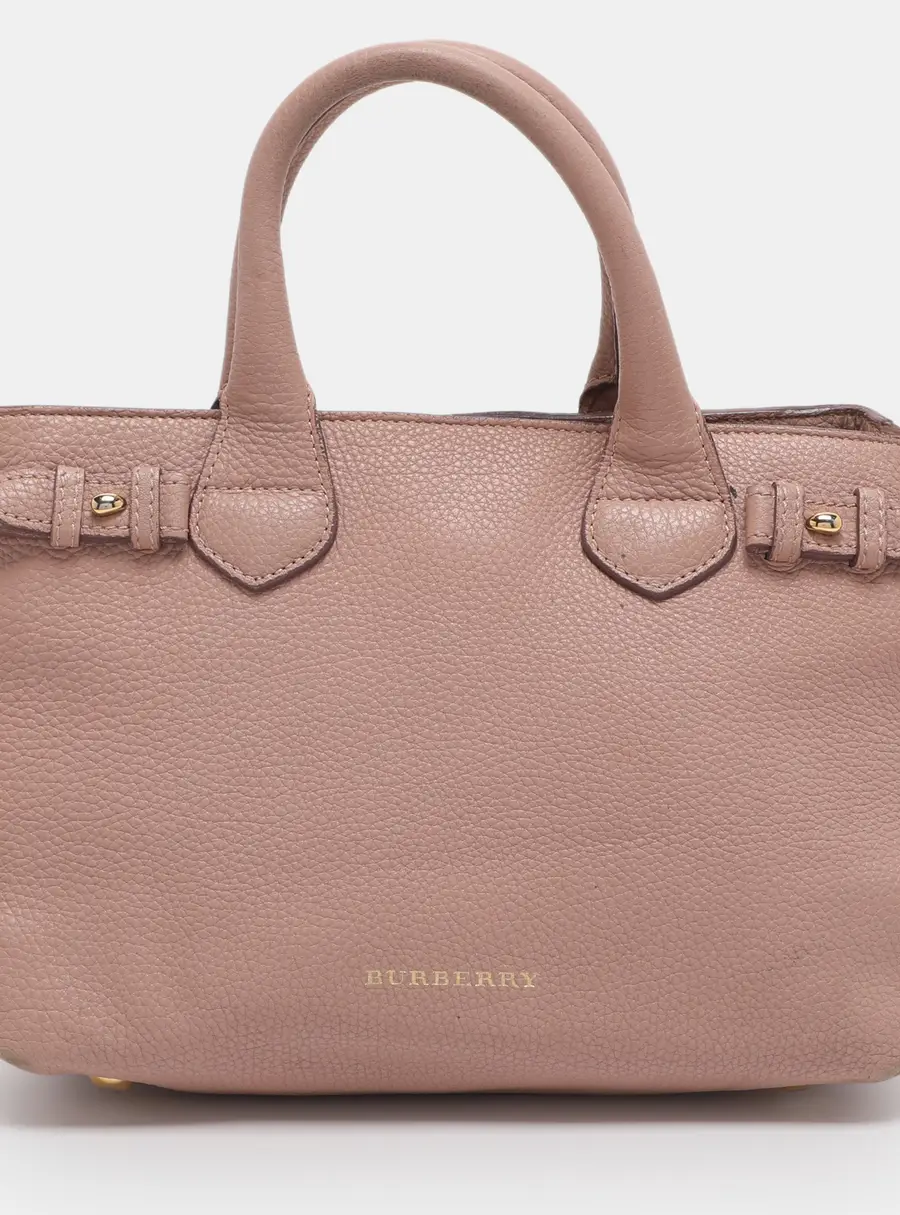Burberry Banner Small Pink/Beige Leather and House Check Canvas Tote