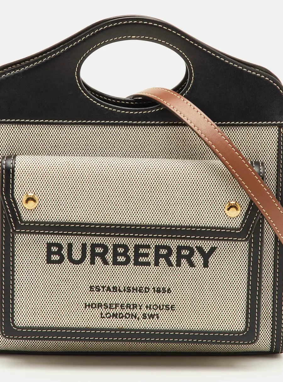 Burberry Pocket Mini Multicolor Canvas and Leather Tote