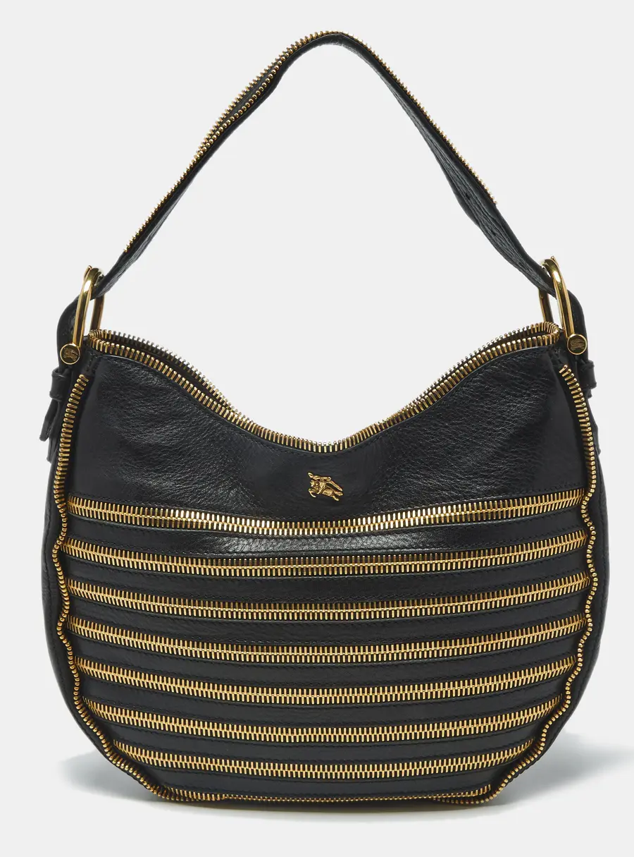 Burberry Zipped Detail Malika Black Leather Hobo