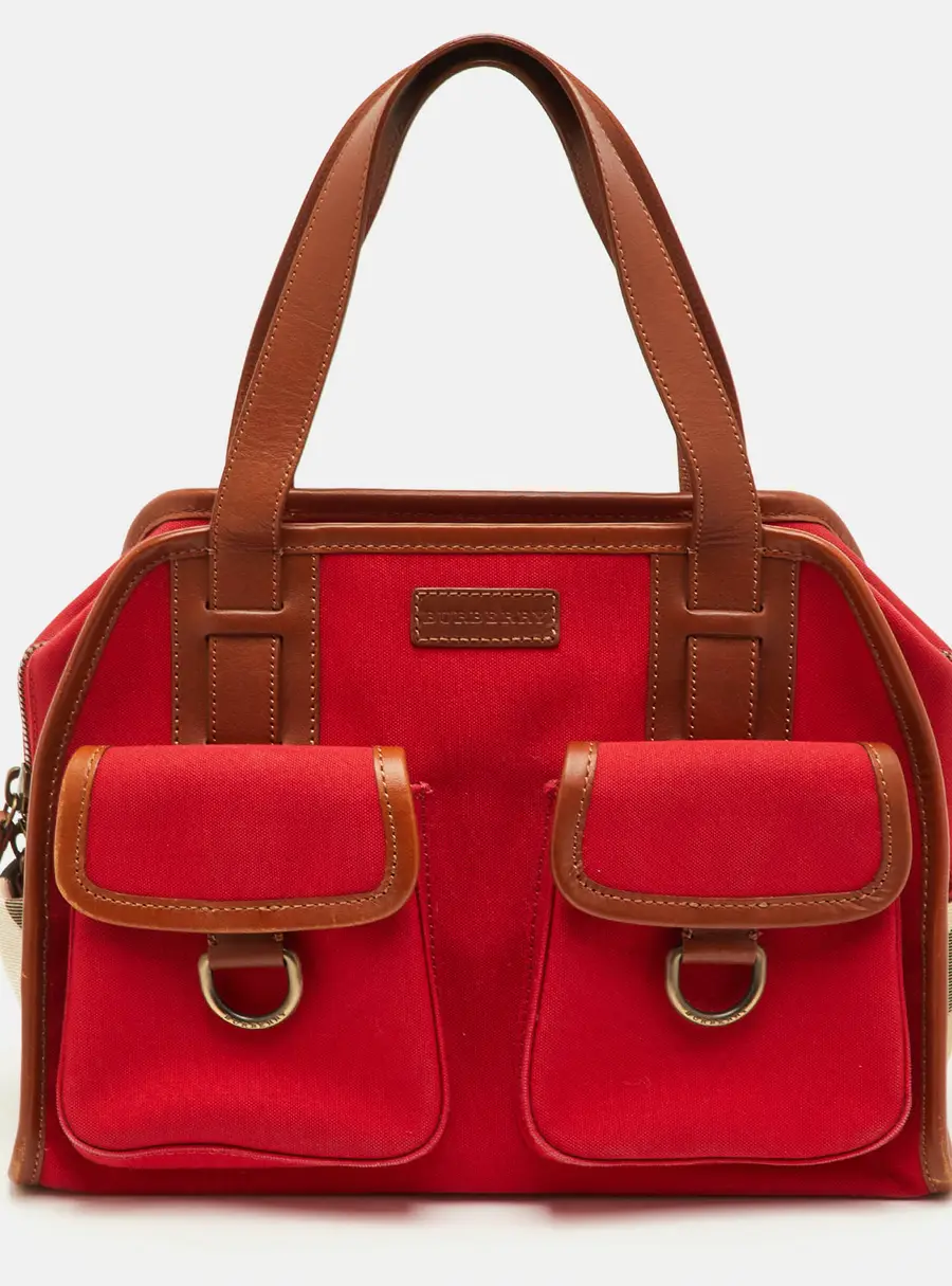 Burberry Red/Beige Nova Check Canvas and Leather Satchel