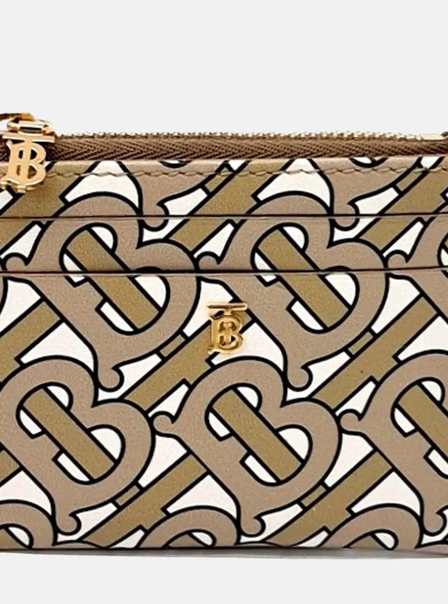 Burberry Sandon Beige Multicolor Monogram Coated Canvas Leather Card Case