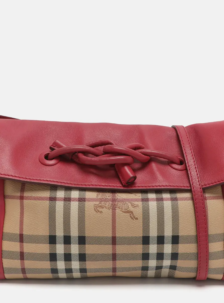 Burberry Beige/Pink Haymarket Check PVC and Leather Shoulder Bag