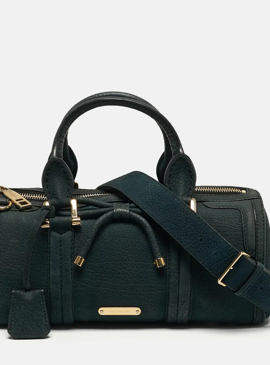 Burberry Barrel Bow Medium Indigo Green Nubuck Leather Bowler Bag
