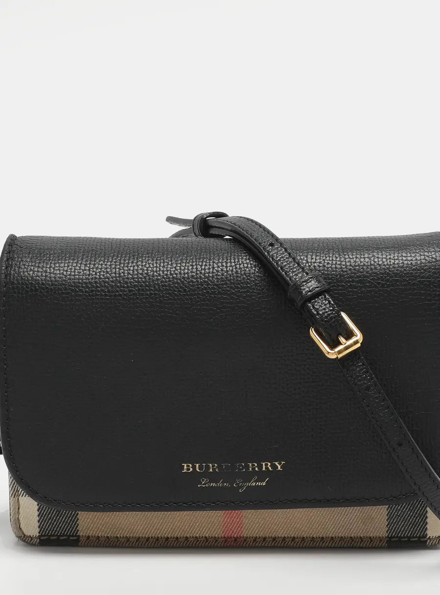 Burberry Hampshire Beige/Black Housecheck Canvas and Leather Shoulder Bag