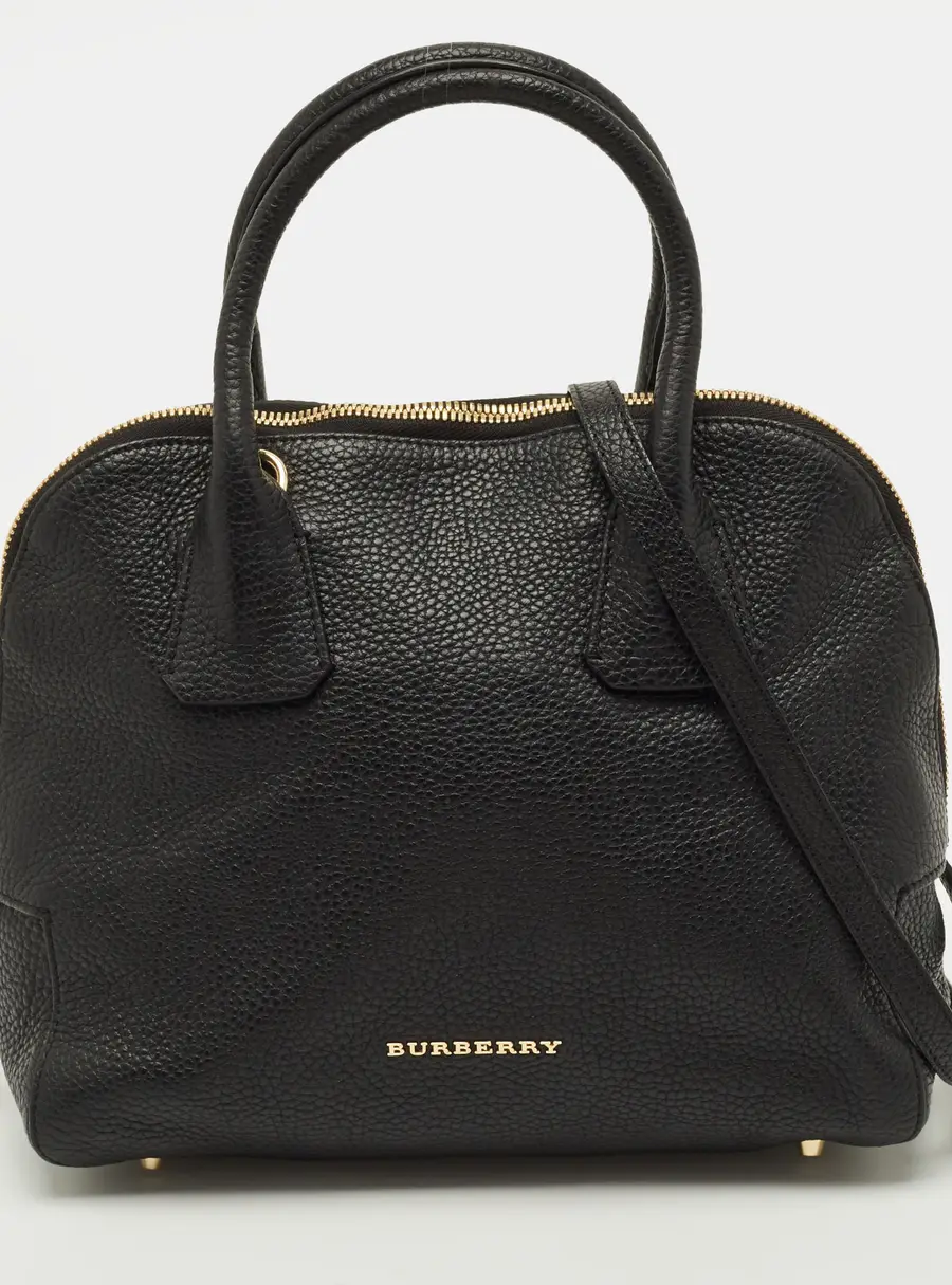 Burberry Greenwood Black Grained Leather Satchel