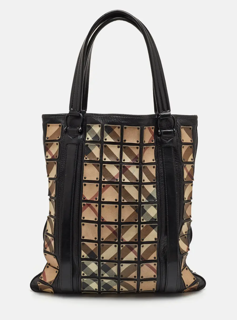 Burberry Brooke Warrior Beige/Black Nova Check PVC and Leather Studded Tote