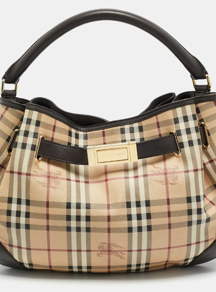 Burberry Willenmore Medium Brown/Beige Haymarket Check PVC and Leather Hobo