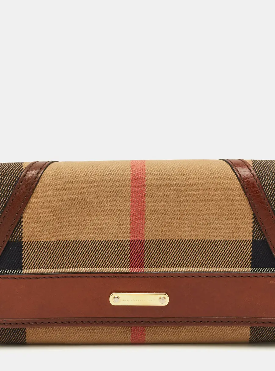 Burberry Leighton Brown/Beige House Check Canvas and Leather Continental Wallet