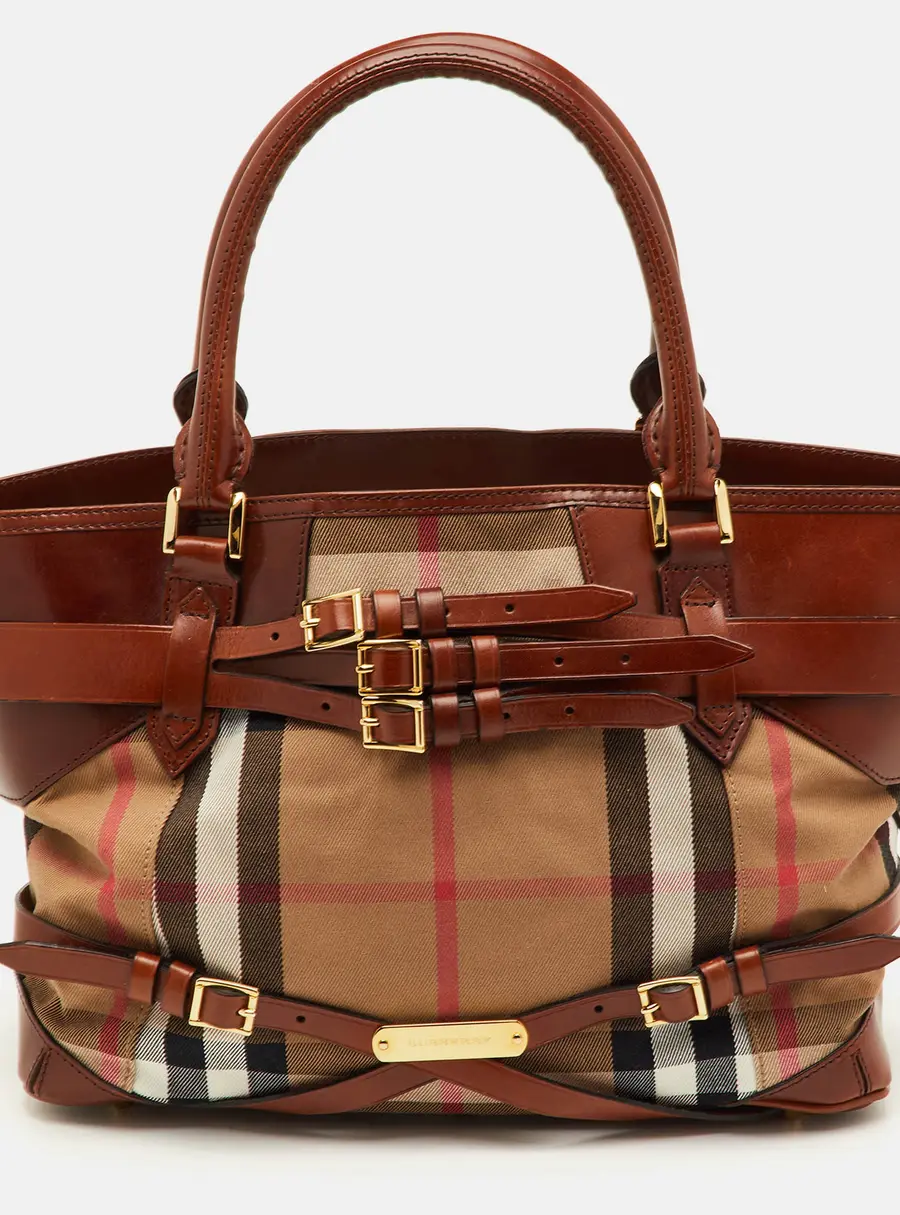 Burberry Bridle Lynher Brown House Check Fabric and Leather Tote