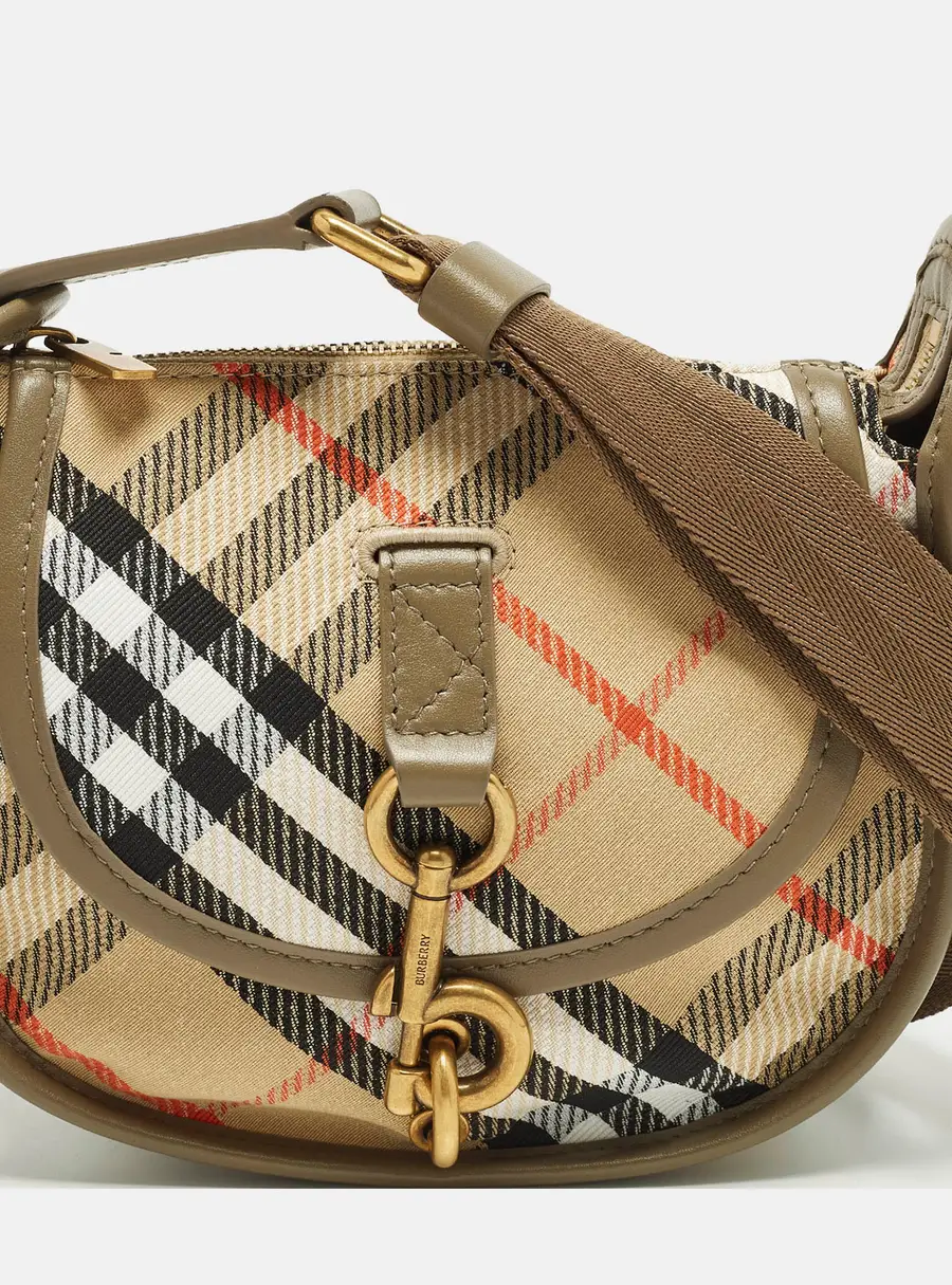 Burberry B Clip Mini Khaki Heritage Check Canvas Messenger Bag