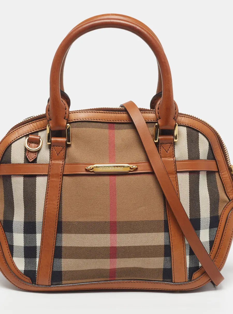 Burberry Orchard Tan/Beige House Check Fabric and Leather Bowler Bag